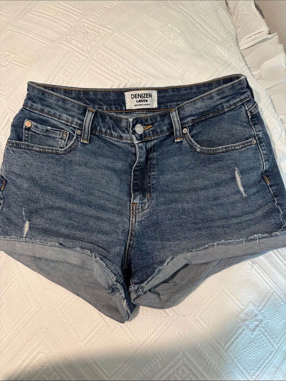 Denizen from Levi's Medium Blue Frayed Hem Denim Shorts